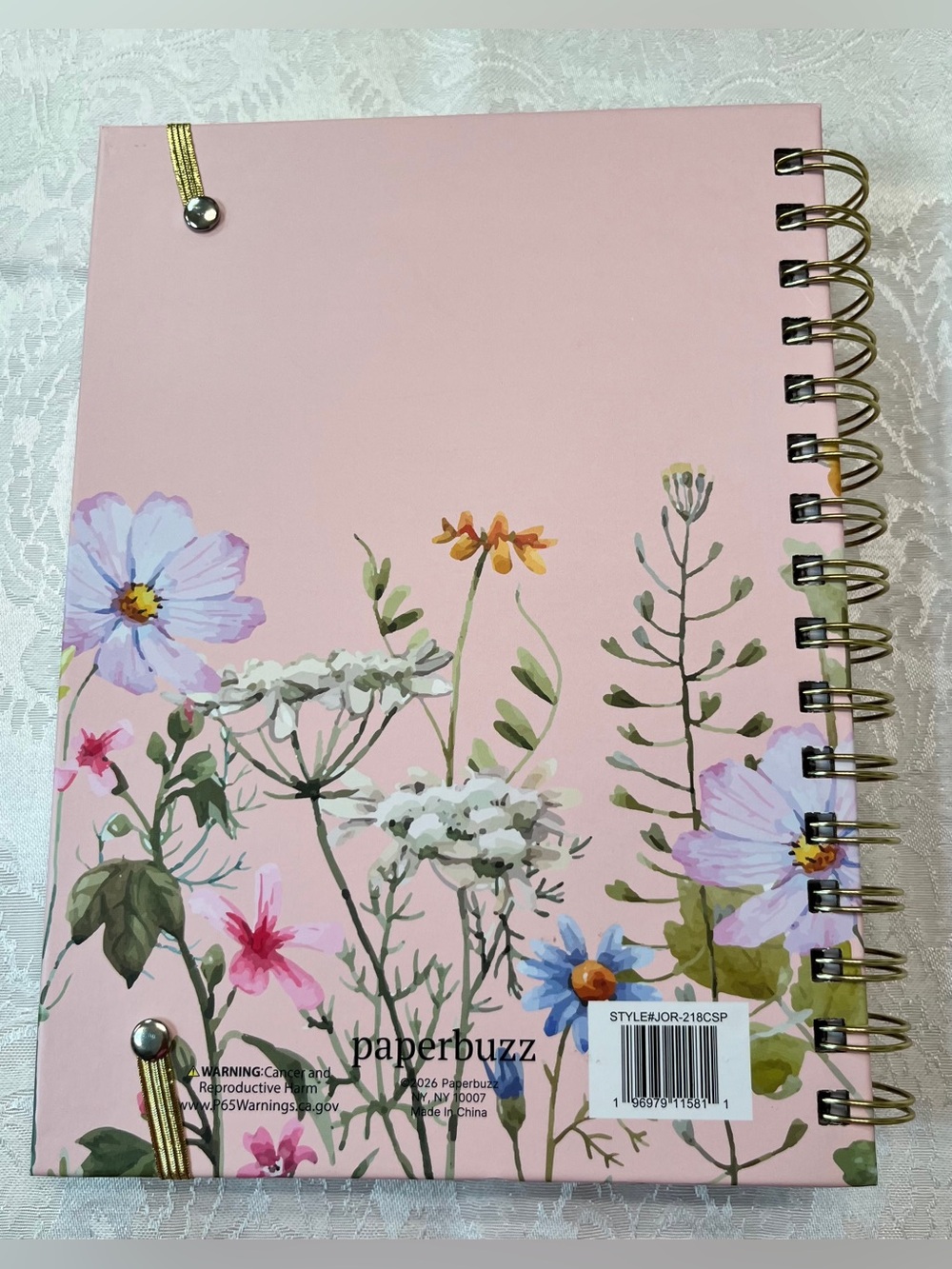 Journal Floral Spiral Notebook in Pink with Gold Pen ‘Bloom With Grace’ - Picture 3 of 4